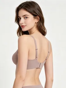 Detail of seamless bra back showing adjustable straps and hook-and-eye closure