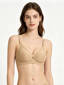 Front view of seamless nude bra with jelly support and teardrop cutout detail