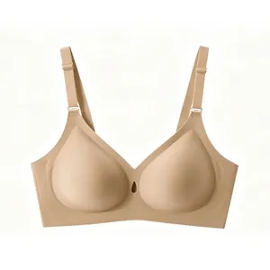 Seamless nude push-up bra with jelly-soft support and breathable water-drop design