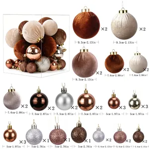 Set of 36 Christmas baubles in earth tones with glitter and velvet finishes