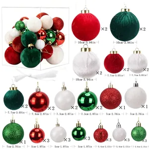 Christmas Ball Ornaments Velvet Flocked Plastic Baubles Glitter Shiny Electroplated Decorative Bulbs Holiday Xmas Tree Decoration