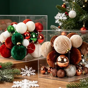 Christmas ball ornament set in red, green and white colors within a display box