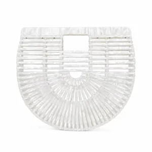Mini pearl white acrylic ark clutch bag with hollow out design for evening beach outings