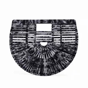 Mini marble acrylic half-moon hollow clutch handbag with unique geometric cutout design