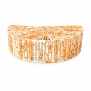 Detailed close-up of amber marble pattern acrylic slats on a semi-circular handbag