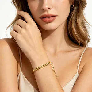 18K gold plated stainless steel box chain bracelet with adjustable extender for women