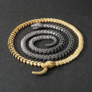 Collier Chaîne Tête De Serpent Homme Acier Inoxydable Écailles De Dragon Gravé Punk Rock Gothique Bijoux Vintage
