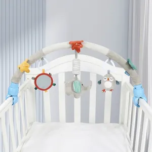 Activity arch toy with plush elephant and owl for strollers and cribs with clips
