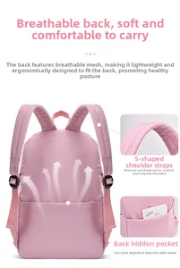 Ergonomic breathable mesh back and S-shaped padded straps of the pink school backpack