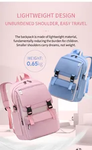 Lightweight 0.65kg pink school backpack for girls featuring multiple zip pockets