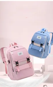 Lightweight 0.65kg pink school backpack for girls featuring multiple zip pockets