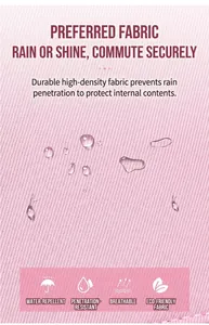 Close-up of high-density pink waterproof fabric for student backpack showing water droplets