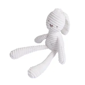 Minimalist white corduroy long-legged plush bunny rabbit toy for infant sleep soothing
