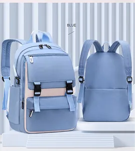 Blue ergonomic school bag with padded S-shaped shoulder straps and anti-theft back pocket