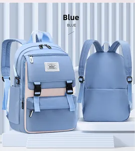 Blue ergonomic school bag with padded S-shaped shoulder straps and anti-theft back pocket