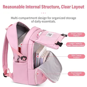 Pink multi-compartment school backpack for girls showing large storage capacity