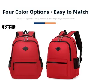 Macro detail of a red polyester outdoor backpack featuring mesh side pockets and black straps