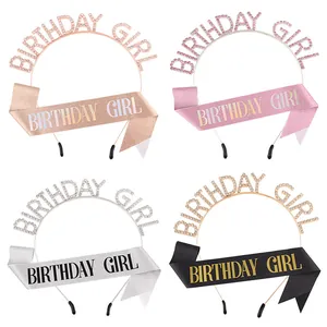 Ensemble Serre-Tête En Alliage De Strass Birthday Girl Et Écharpe Pailletée Pour Décorations De Fête D'Anniversaire Femmes Filles