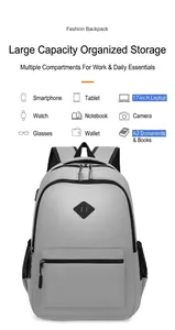 Detailansicht grauer Nylonrucksack mit Fach für 17-Zoll-Laptop und A3-Bücher