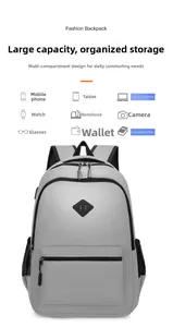 Detail view of grey nylon backpack storage for 17 inch laptop and A3 books