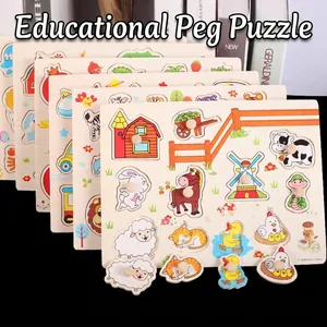 Wooden Montessori Peg Puzzle For Toddlers Alphabet Numbers Animals Fruit Cognition Educational Early Learning Board Toy