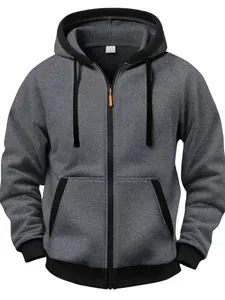 Sweat à Capuche Entièrement Zippé pour Homme Décontracté Large en Polaire avec Poches Bordure Contrastée Vêtements d'Extérieur à Manches Longues pour Jeunes Adultes