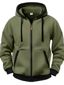Sweat à capuche zippé vert olive pour homme avec contrastes noirs et zip orange
