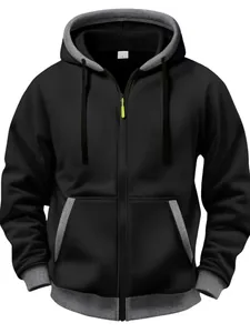 Sweat à capuche zippé pour homme avec design contrasté noir et gris et poches latérales
