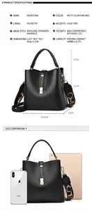 Dimensioni dettagliate della borsa a secchiello in pelle nera con tracolla jacquard