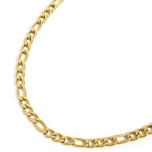 Detailed close-up of golden Figaro chain links with polished stainless steel finish