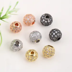 18K gold plated micro-paved zircon round spacer beads for DIY jewelry making