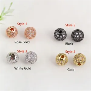 18K gold plated zircon spacer beads in rose gold, black, silver, and gold for DIY jewelry