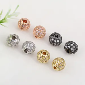 18K gold plated micro-pave zircon round spacer beads for DIY jewelry making