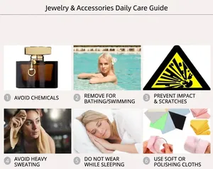 Guide for jewelry maintenance showing six steps to clean and protect 18K gold accessories