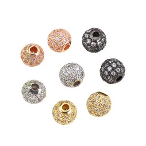 Pave set cubic zirconia sphere beads in gold, silver, rose gold and gunblack finishes