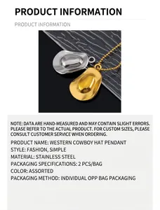 Macro detail of cowboy hat pendants in gold and silver stainless steel finish