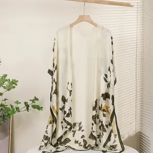 Women's Satin Sunscreen Shawl Kimono Cardigan Long Sleeve Floral Print Beach Cover Up Elegant Retro Scarf Wrap For Summer