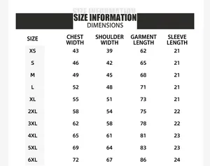 Tableau des tailles détaillé pour t-shirt femme USA avec mesures de XS à 6XL