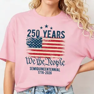 T-shirt rose col rond avec imprimé du 250e anniversaire des USA pour femmes