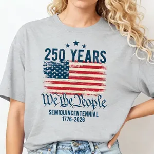 T-Shirt 250e Anniversaire USA Semiquincentennial 1776-2026 We The People Patriotique Imprimé Drapeau Coton Col Rond Manches Courtes