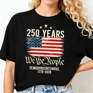 T-shirt noir femme 250e anniversaire USA avec motif drapeau et We the People