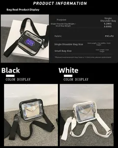 Detail view of transparent PVC crossbody bag set with inner pouch and wide strap