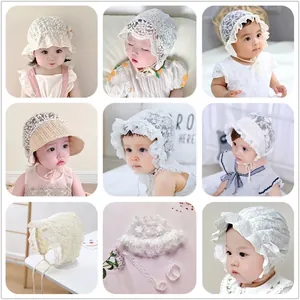 Baby lace princess hat set with breathable embroidery and delicate ribbon straps