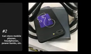 Close-up showing a transparent jelly bag storing a smartphone and power bank inside