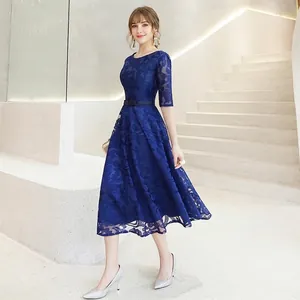 Robe de Soirée Midi en Dentelle Élégante pour Femmes Manches Courtes Amincissante Grande Taille Robe de Banquet Fête pour Mariage Formelle