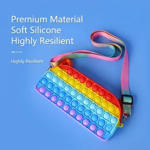 Borsa a Tracolla Pop It per Bambini in Silicone Arcobaleno Bolle Fidget Sensory Toy Borsa a Spalla Antistress per Ragazze Scuola Regalo