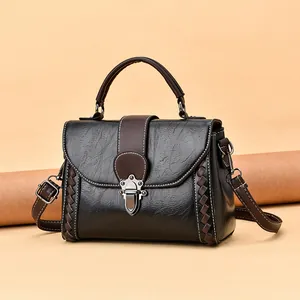 Women Vintage Retro PU Leather Shoulder Bag With Braided Edge Details Fashion Crossbody Handbag Small Square Bag For Daily Work