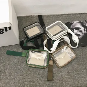 Transparent PVC crossbody jelly bag set with inner pouch and wide fabric strap