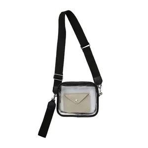 Trendy transparent PVC jelly tote bag with adjustable black strap and inner pouch
