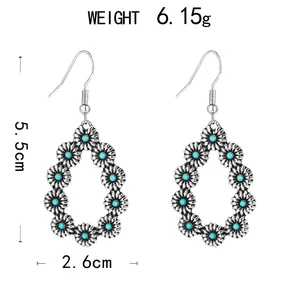Detailed size and weight specs for vintage teardrop floral turquoise drop earrings